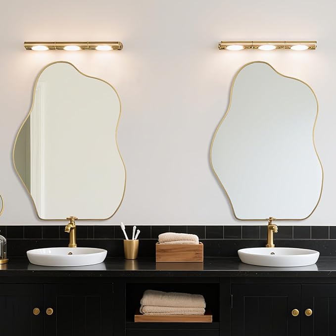 BOMINICA Irregular Wall Mirror Asymmetrical Mirror, Decorative Wall Mirror Golden Wood Framed, Wall Mounted Mirror for Bathroom Living Room Entryway Bedroom Hallway (Gold, 24" x 36")