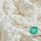 Amélie Home Chunky Knit Throw Blanket for Couch, Soft Chenille Crochet Blanket for Sofa, 50"x60", Ivory