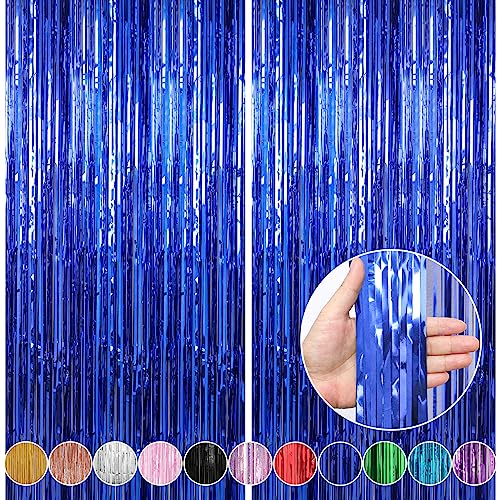 Crosize 2 Pack 3.3 x 9.9 ft Dark Blue Foil Fringe Curtains Party Decorations, Blue Tinsel Curtain Backdrop for Parties, Door Streamers, Glitter Streamer Fringe Backdrop for Birthday Decoration - color: Dark Blue, size: 2 Pack