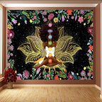 Ine Ive African Chakra Tapestry African American Woman Zen Meditation Tapestries100x90 Inch Starry Sky Flower Garden Inspirational Afro Yoga Wall Art for Bedroom Dorm Decor - size: 100"L x 90"W