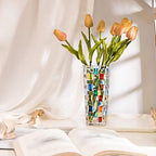 Magcolor Hand Painted Colorful Woven Glass Vase -Crystal Flower Vase- 7.7 inch, Glass Plant Vase for Floral Arrangements, Centerpieces, Weddings, Housewarming, Centerpiece Home Deco