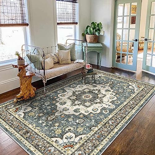 TOPRUUG Washable Oriental Area Rug - 3x5 Rugs for Living Room Soft Carpet for Bedroom Waterproof Floral Distressed Indoor Stain Resistant Non-Shedding Floor Carpets (Blue, 3X5) - color: Blue, size: 3' x 5' (Rectangular)