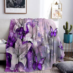 Purple Butterfly Flower Throw Blanekts Butterfly Blankets Soft Lightweight Cozy for Bed Couch Sofa Birthday Gifts Women Gifts for Her Anniversary Valentines Mothers Day Flower Gifts 50"x60"