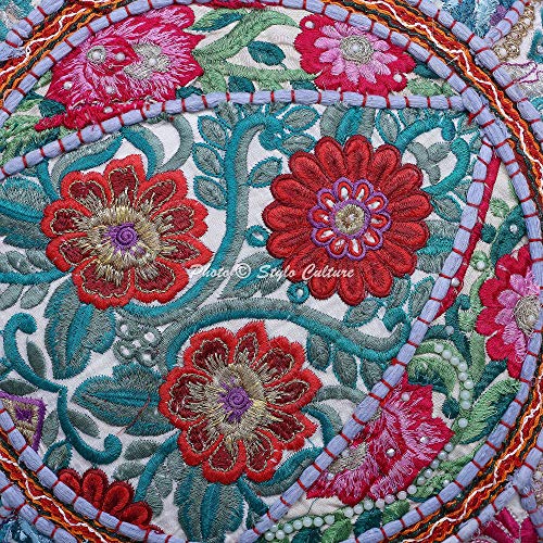 Indian Yoga Throw Pillows for Bedroom Vintage Patchwork Cushion Cover Grey 18x18 Decorative Round Decor Seating Tuffet Seat Pouf Cover Footstool Cotton Embroidered 1 Pc - color: Grey