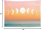 LB Orange Sky Moon Phase Tapestry, Pink and Orange Sunshine Over Teal Ocean Wall Tapestry for Bedroom, Nature Landscape Wall Art for Living Room Home Decor, 48 x 36 Inches