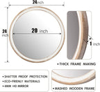 24 Inch Farmhouse Wooden Round Wall Mirror for Home Decor, Rustic Decorative Circle Mirrors for Bathroom Over Sink, Bedroom, Entryway, Living Room, Kithen, Office