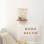 ANROYE Single Tier Macrame Boho Wall Hanging Shelf, Handmade Bohemian Wooden Woven Plants Floating Shelves Decor, Mini Chic Organizer for Bathroom Bedroom Western Home Nursery Storage Gift