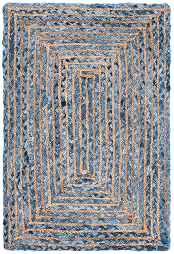 SAFAVIEH Area Rug 2x3 - Cape Cod Collection - Blue & Natural Brown, Handmade Jute & Cotton, Woven Braided Design (CAP202M) - color: Blue/Natural, size: 2' x 3' (Rectangular)