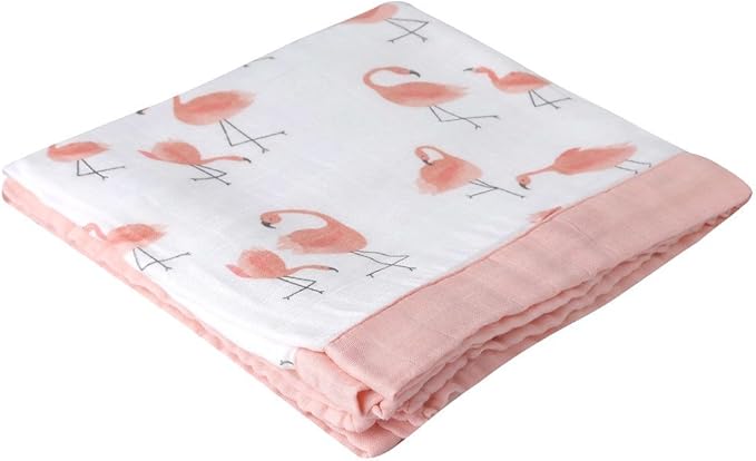 Little Jump Flamingo Baby Blanket - Silky Soft and Breathable Muslin Blankets Baby Girl Quilts- Large 47" x 47" - 2 Layers Toddler Bed Blanket (Flamingo)