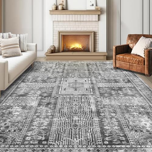 YARNSCAPE Vintage 3' x 5 ' Washable Area Rug - Stylish Indoor Rug for Living, Dining or Bedroom - Lightweight Carpet with Non-Slip Backing - Foldable for Easy Placement and Maintenance - Grey - color: Vintage-grey, size: 3' x 5' (Rectangular)