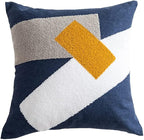 Boho Abstract Tufted Throw Pillow Cover Geometric Embroidered Decorative Pillowcase Farmhouse Cotton Square Accent Cushion Cover for Sofa Couch Bedroom (Type G,18"x18")