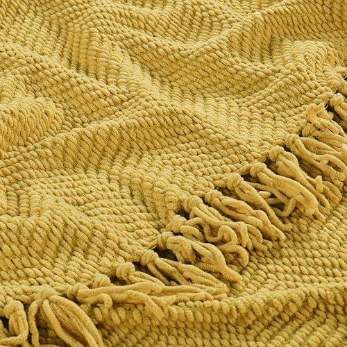 Home Soft Things Yellow Throw Blanket Knitted Tweed Throw 50'' x 60'', Lemon Curry, Super Soft Cozy Warm Comfortable Breathable Throw for Living Room Chair Couch Bed Sofa Bedroom Home Décor - color: Lemon Curry, size: 50 in x 60 in