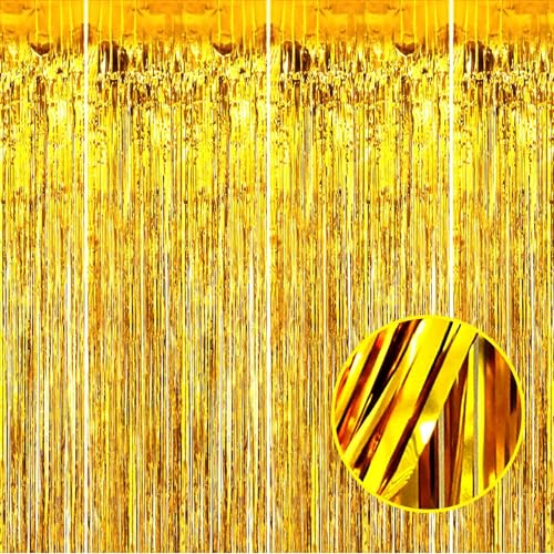 4 Pack Gold Foil Fringe Curtain Backdrop, 3.28Ft x 8.2Ft Metallic Tinsel Foil Fringe Streamer Curtains for Photo Booth Props, Birthday, Wedding, New Year’s, Christmas Decoration Party Supplies New - color: 4 Pack Gold