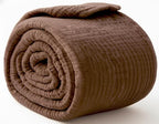 KyraHome 100% Cotton Throw Blankets, 90“x90” Queen, Organic Cotton Blanket, Plant Dyed, Breathable Lightweight Muslin Blankets for Adult, Kids, Bed, Couch, All Season, (Brown)