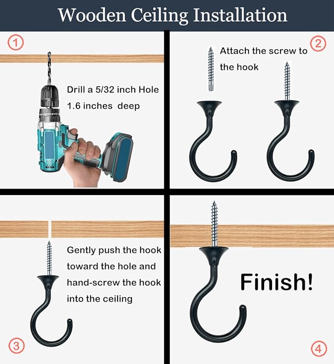 8 Sets Heavy Duty Swag Ceiling Hooks with Hardware for Hanging Plants, Cavity Wall Fixing, Easy Installation, Holds Up to 30lbs, Ideal for Home & Garden (8 Sets, Black)