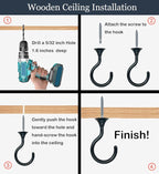 2 Sets 2.4 inch Heavy Duty Swag Ceiling Hooks with Hardware for Hanging Plants, Cavity Wall Fixing, Easy Installation, Holds Up to 30 lbs, Ideal for Home & Garden (Black)