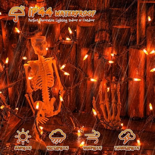 YOUNGAR Orange Halloween Lights, Clear Christmas Lights Outdoor,13FT 50 Approved Christmas String Light with Brown Wire,Incandescent Mini Light Plug in for Indoor Tree Patio Garden Xmas Decor - color: Orange, Brown Wire, size: 50 Count 1Pack