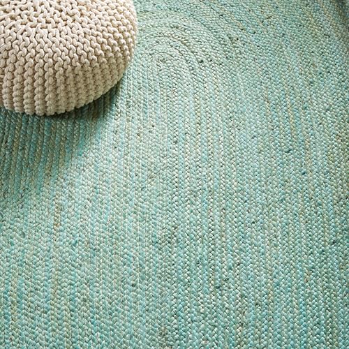 SAFAVIEH Natural Fiber Collection Area Rug - 2'6" x 4' Oval, Aqua Blue & Natural Brown, Handmade Jute, Braided Border Design (NF801A) - color: Aqua/Natural, size: 2'6" x 4' (Oval)