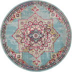 Rugs.com Fleur Collection Rug – 8' Round Light Blue Medium-Pile Rug Perfect for Kitchens, Dining Rooms - color: Light Blue 11, size: 8' (Round)