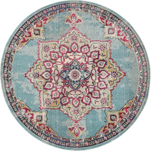 Rugs.com Fleur Collection Rug – 8' Round Light Blue Medium-Pile Rug Perfect for Kitchens, Dining Rooms - color: Light Blue 11, size: 8' (Round)