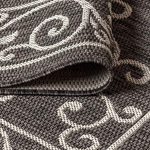 JONATHAN Y Vintage Filigree Indoor Outdoor Runner Rug 2X10 Black/Gray, Charleston Textured Weave for Backyard, Patio, Porch, Easy-Cleaning, High Traffic, Pet-Friendly, Non-Shedding (SMB106G-210) - color: Black/Gray, size: 2'2" x 10' (Runner)