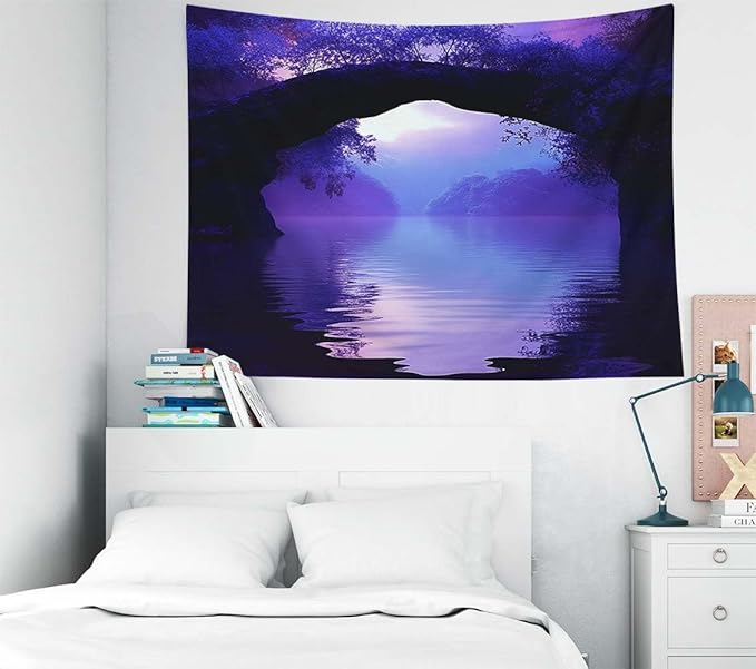 EMMTEEY Landscape Tapestry Romantic Purple Lake 60X40 Inch Small Tapestry Wall Art Hanging Tapetries for Bedroom Living Room Dorm Décor