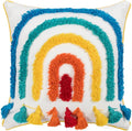 Rainbow Boho Throw Pillow Covers 18x18 Inch - Hand Tufted Cotton with Playful Tassels | Multicolor Pattern | Vibrant Nursery Kids Room Decor Sunset Rainbow Pack of 1,18" x 18" C