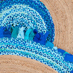 SAFAVIEH Cape Cod Collection 3' Round Turquoise / Natural CAP701K Handmade Boho Fringe Jute & Cotton Area Rug - color: Turquoise/Natural, size: 3' (Round)