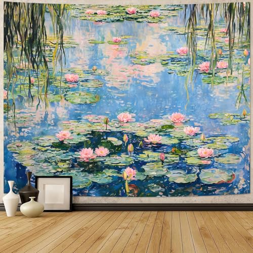 Yeoiat Water Lilies Tapestry Monet Wall Tapestry for Bedroom Nature Plant Tapestries Art Tapestries Wall Hanging for Living Room Bedroom Water Lilies 44×60 Inches - color: Blue Green, size: 60"L x 44"W