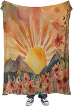Burn Orange Boho Sunrise Sunset Sun Print Throw Blankets Pink Floral Flower Blanket Modern Abstract Throws Spring Blankets for Couch Boho Decorative Blanket for Sofa Bed Living Room 60"x80"