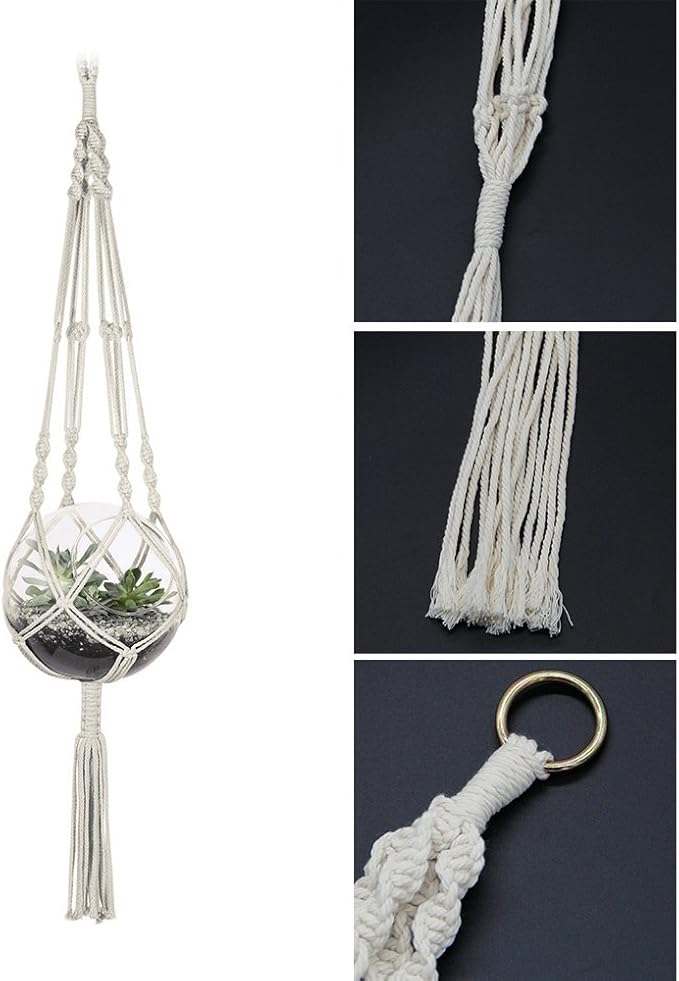 Macrame Plant Hanger, 2 Pack Plant Hanger, Cotton Rope Plant Hangers Indoor Outdoor, 4 Legs Plant Hanger Brackets, Flower Pot Hanging Plant Holder for Home Decorations (White) (40 Inch)