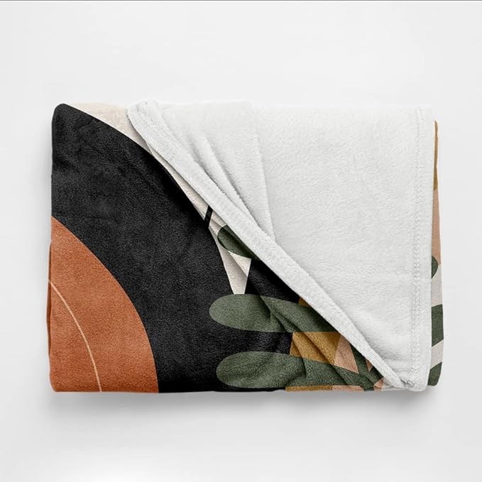 Boho Mid Century Blankets Black Geometric Throws Beige Abstract Modern Throw Blanket Minimalist Sun Soft Warm Bed Bedding Blankets for Couch Bedroom Sofa Office Cozy Flannel Blanket 50"X60"