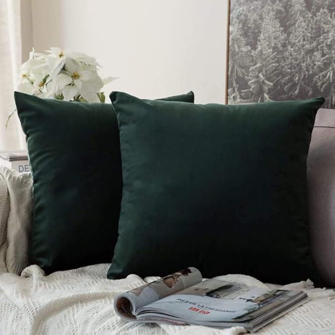 MIULEE Pack of 2 Velvet Soft Solid Decorative Square Throw Pillow Covers Cushion Case Home Decor for Sofa Bedroom Car 16x16 Inch Army Green