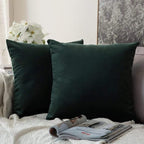 MIULEE Pack of 2 Velvet Soft Solid Decorative Square Throw Pillow Covers Cushion Case for Sofa Bedroom Couch, 20x20 Inch Army Green