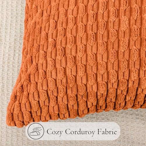 JoraLion 14x36 Boho Decorative Lumbar Throw Pillow Cover, Rust Cozy Soft Striped Corduroy Long Rectangle Cushion Case Accent Home Decor for Sofa Bed Room Livingroom, ONLY Cover - color: Rust, size: 36" x 14" (Pack of 1)