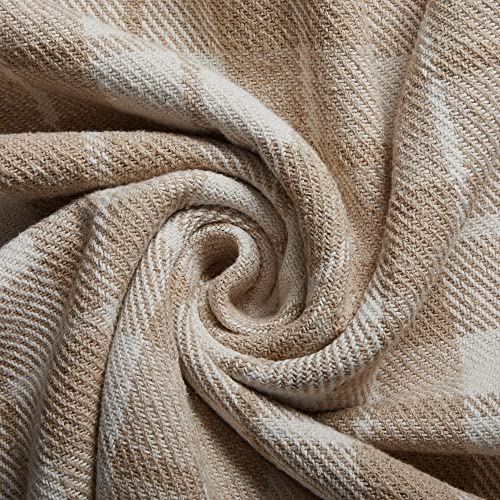 Americanflat 50x60 Throw Blanket - Soft and Breathable Cotton Throw Blanket for Couch, Bed, Chair - Decorative Blankets Perfect for Home, Office, or Outdoor Use - Ecru Camel Plaid Design - color: Ecru Camel Plaid