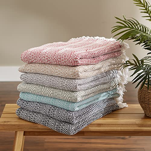 DII Herringbone Striped Collection Cotton Throw Blanket, 50x60, Black - color: Black, size: 50x60"