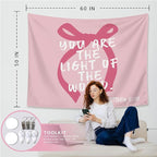 LIANGW Pink Coquette Bow Christian Tapestry, Inspirational Christian Tapestry for Women, Indoor Outdoor Wall Art for Bedroom, Girl Room Decoration Living Room Bedroom 50x60 inches