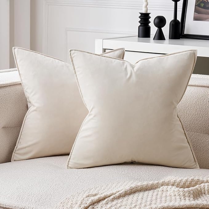 MIULEE Cream White Velvet Throw Pillow Covers 16x16 Soft Decorative Solid Square Cushion Cases Pack of 2 Modern Luxury Home Decor for Couch, Sofa, Bedroom