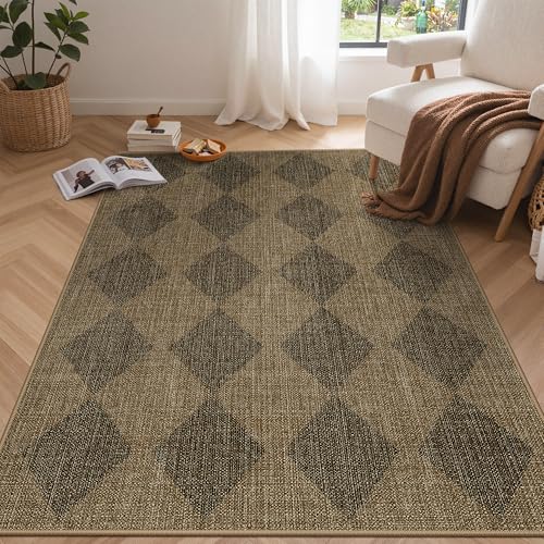 Bavni Checkered Easy Jute Rug,3x5 Area Rug Machine Washable Non Slip Woven Plaid Carpet, Geometric Diamond Non Shedding Low Pile Modern Farmhouse Floor Mat for Living Room, Bedroom, Entryway - color: Checkered-2, size: 3X5