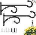 8-Inch Planter Hooks for Hanging Plants - Plant Hanger Hook Indoor Outdoor, Plant Wall Hooks, Brackets for Hanging Plants, Baskets, Wind Chime, Bird Feeder, Bird House (Black, Metal, 2 Pack)