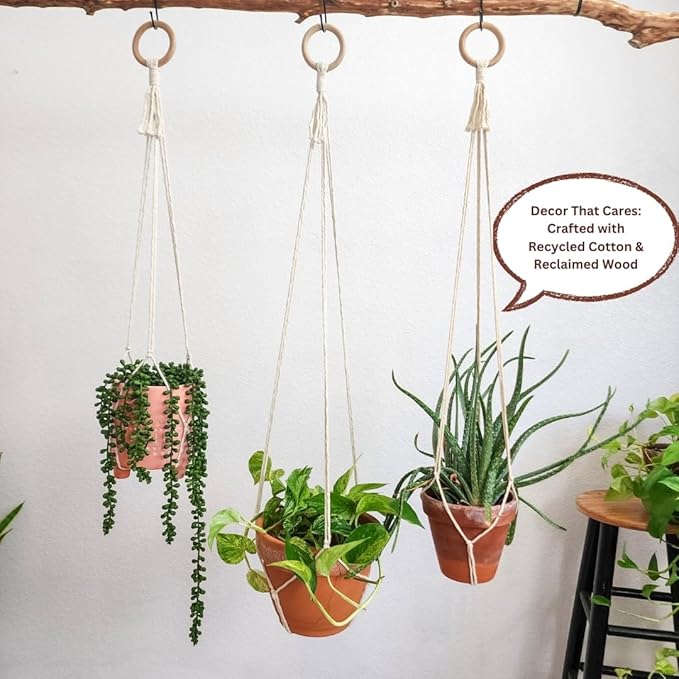 Set of 3 Macrame plant hanger for pots 4-10” live plants indoor and outdoor decor hanging plant holder Boho décor Plant stand Indoor plant shelf for Hanging planter for plant pots (Vanilla White)