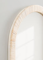 Kate and Laurel Rahfy Boho Arched Rattan Mirror, 20 x 30, White, Decorative Arch Wall Mirror with Authentic Rattan Frame for Vanity Bathroom Mirror