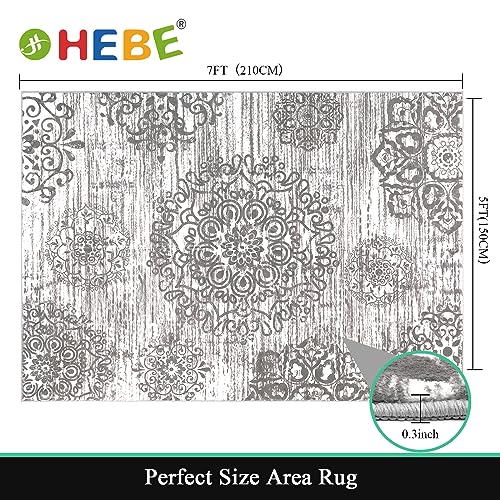 HEBE Area Rugs for Living Room 5'x7', Washable Non Slip Boho Bedroom Rug, Large Soft Distressed Vintage Carpet for Dining Room, Kids Room, Nursery, Grey - color: Grey, size: 5' x 7' (Rectangular)