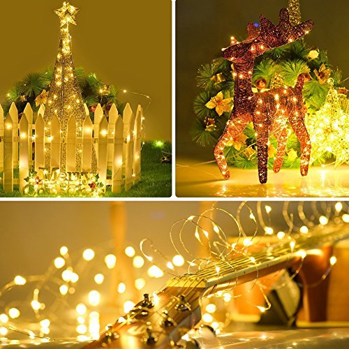 Twinkle Star 33ft 100LED Copper Wire String Lights Fairy String Lights 8 Modes USB Powered with Remote Control for Wedding Party Home Christmas Decoration, Warm White - color: Warm White, size: 33ft