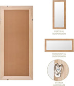 Rattan Full Length Mirror,14"x48" Long Rattan Wall Mirror,Wooden Mirror with Wicker Frame,Decorative Full Body Mirror Hanging,Farmhouse Rectangle Floor Mirror for Bathroom Living Dressing Room Nature