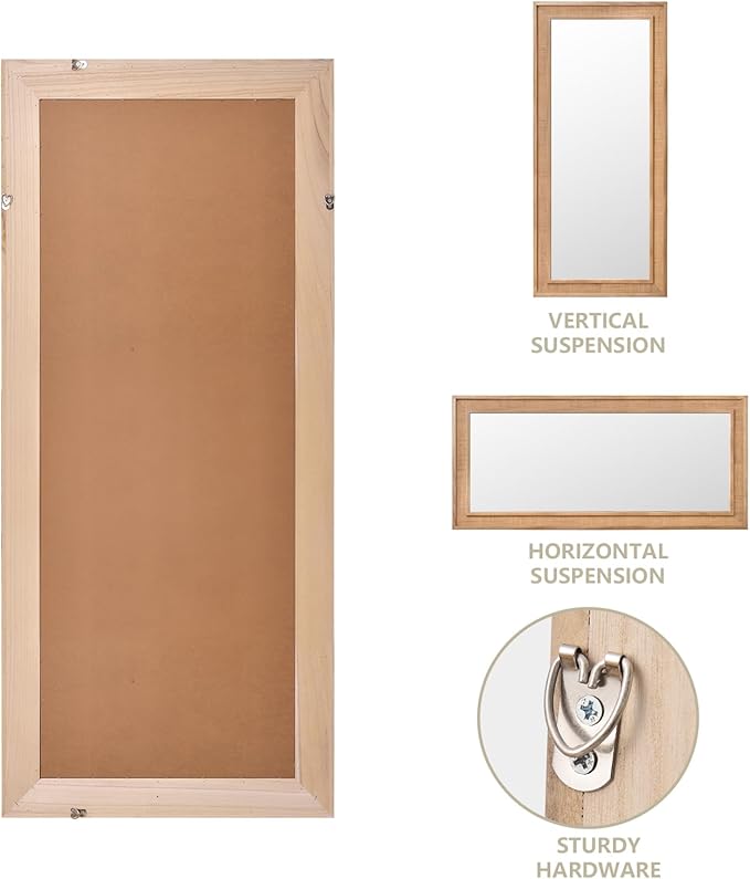 Rattan Full Length Mirror,14"x48" Long Rattan Wall Mirror,Wooden Mirror with Wicker Frame,Decorative Full Body Mirror Hanging,Farmhouse Rectangle Floor Mirror for Bathroom Living Dressing Room Nature