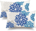 DFXSZ Blue Flower Pillow Covers 12x20 Inch Set of 2 Dark and Light Blue Colored Pillow Outdoor Waterproof Decor for Patio Funiture Garden Summer Floral Square Polyester pillowcovers 002E12