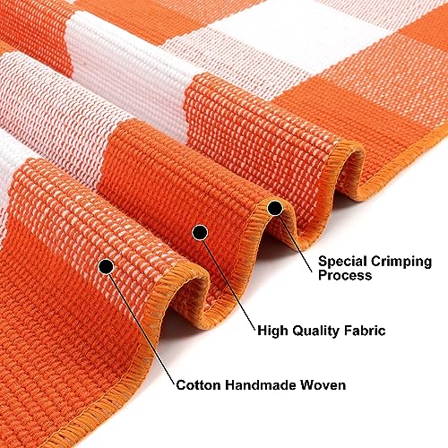 KIMODE Fall Door Mat Outdoor Orange and White 24"x51",Halloween Doormat,Washable Cotton Buffalo Plaid Check Front Door Rug for Layering Rugs,Halloween Porch Decorations,Entryway,Farmhouse - color: Orange/White, size: 2' x 4'3" (Rectangular)