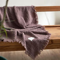 100% Cotton 4-Layer Muslin Blanket with Fringes, 80"x90", Dusty Mauve Bed Blanket, Ultra-Soft Gauze Boho Bedding for All Seasons, Breathable for Couch, Bed(Dusty Mauve,Queen)